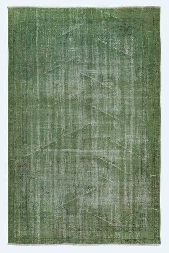 5x7.7 Ft Modern Handmade Wool Area Rug Overdyed In Green, Distressed Turkish Rug