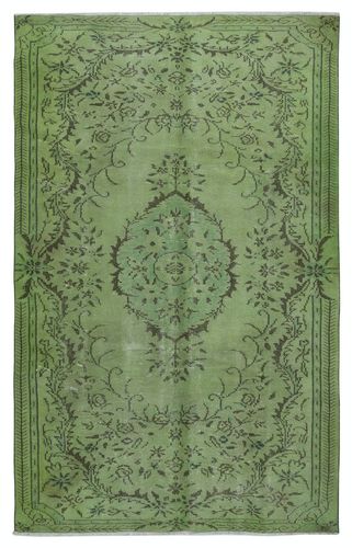 5.8x9.3 Ft Modern Wool Area Rug. Handmade In Turkey. Green Color Living Room Rug