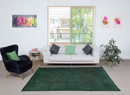 5.4x8.5 Ft Modern Hand Knotted Area Rug. Dark Green Color Turkish Floor Covering photo furniture