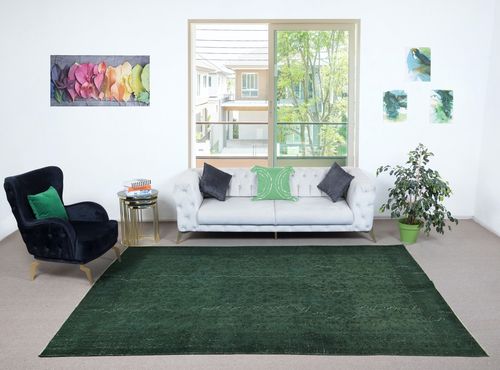 7x10.5 Ft Dark Green Color Wool Area Rug For Modern Interior, Handmade In Turkey photo furniture