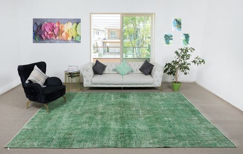 8.6x11.7 Ft Hand Made Floor Rug From Turkey. Green Color Re Dyed Area Rug photo furniture