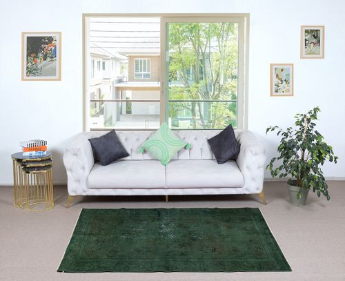 3.5x6.8 Ft Modern Handmade Turkish Accent Rug In Dark Green. Floor Covering photo furniture