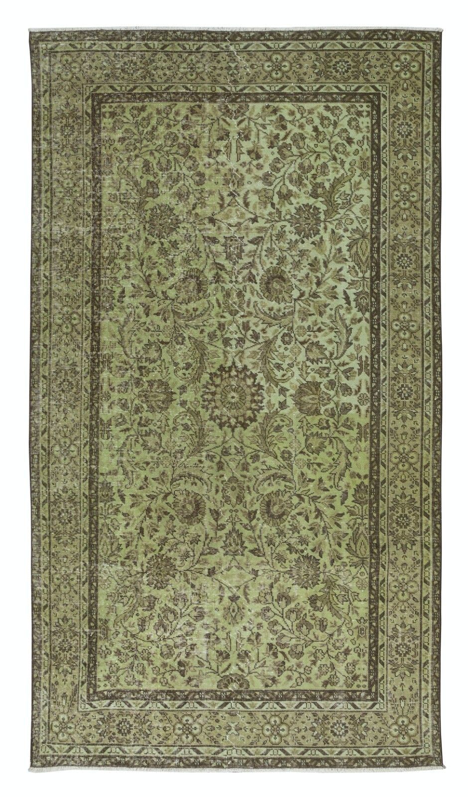 5.7x9.6 Ft Modern Handmade Turkish Rug With Botanical Design & Green Background
