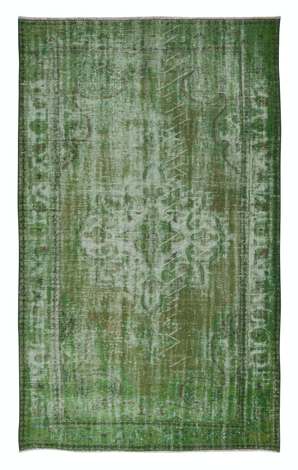 5.5x9 Ft Handmade Turkish Area Rug In Green, Modern Home Decor Carpet