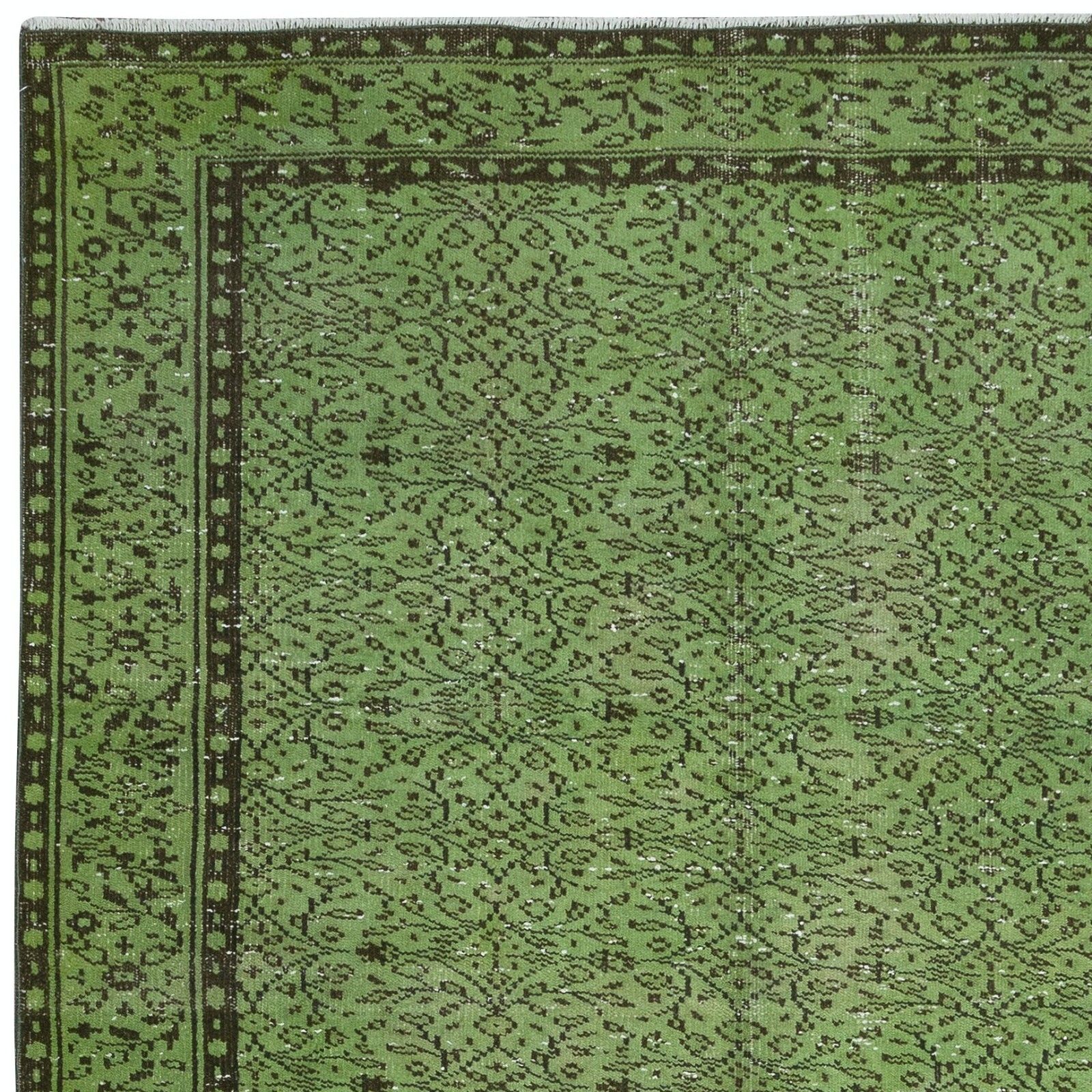 5.6x9.6 Ft Handmade Turkish Area Rug In Green, Contemporary Floral Carpet photo Textiles