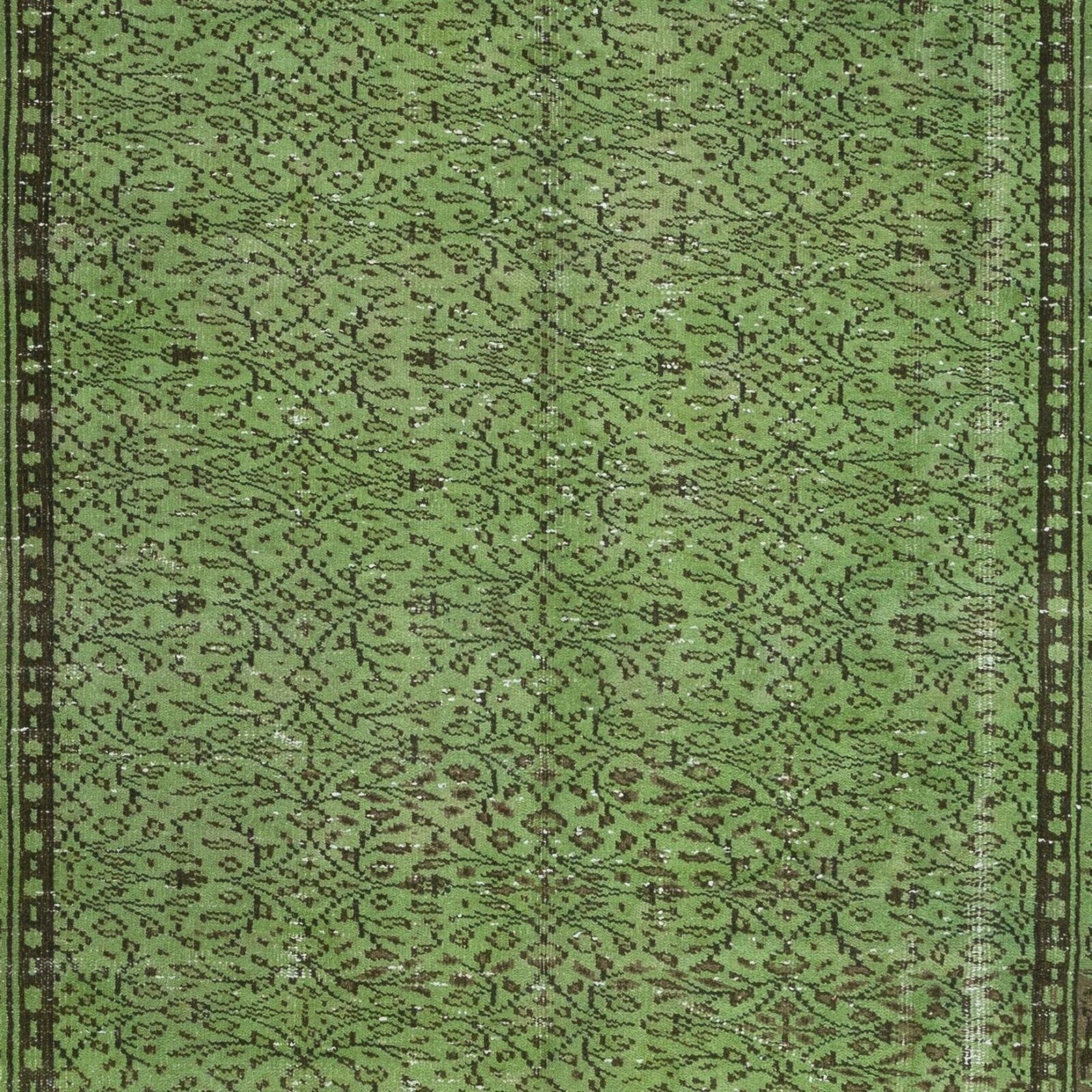 5.6x9.6 Ft Handmade Turkish Area Rug In Green, Contemporary Floral Carpet photo 461.0