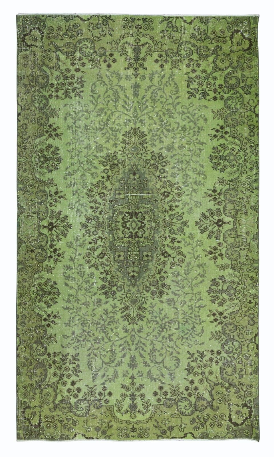 5.3x9 Ft Hand Made Turkish Area Rug In Light Green, Contemporary Upcycled Carpet