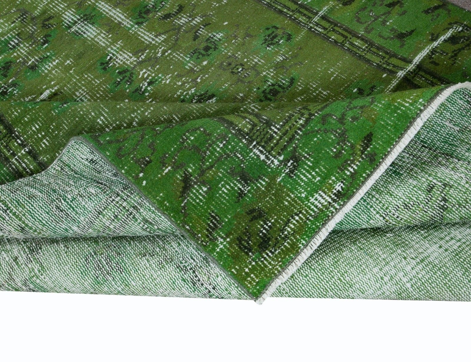 5.4x8.8 Ft Hand Made Turkish Area Rug In Green, Modern Upcycled Carpet photo for sale