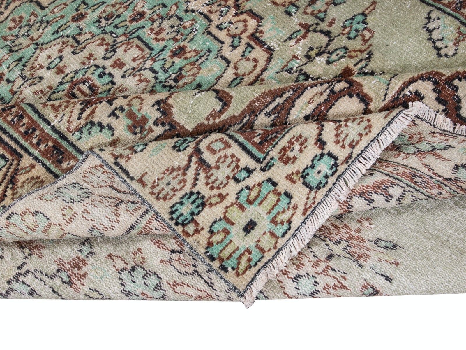 5.8x9.2 Ft Unique Handmade Turkish Area Rug, Green Modern Wool Carpet photo for sale
