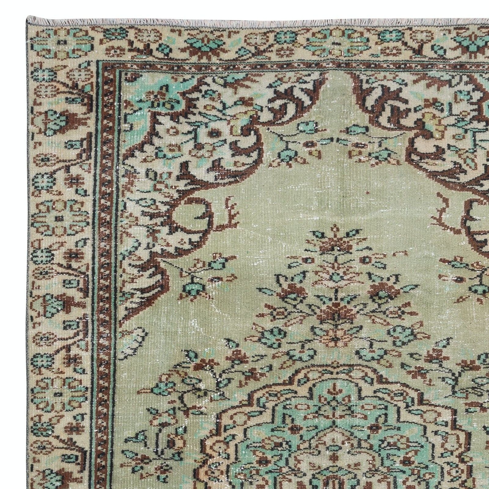 5.8x9.2 Ft Unique Handmade Turkish Area Rug, Green Modern Wool Carpet photo Textiles
