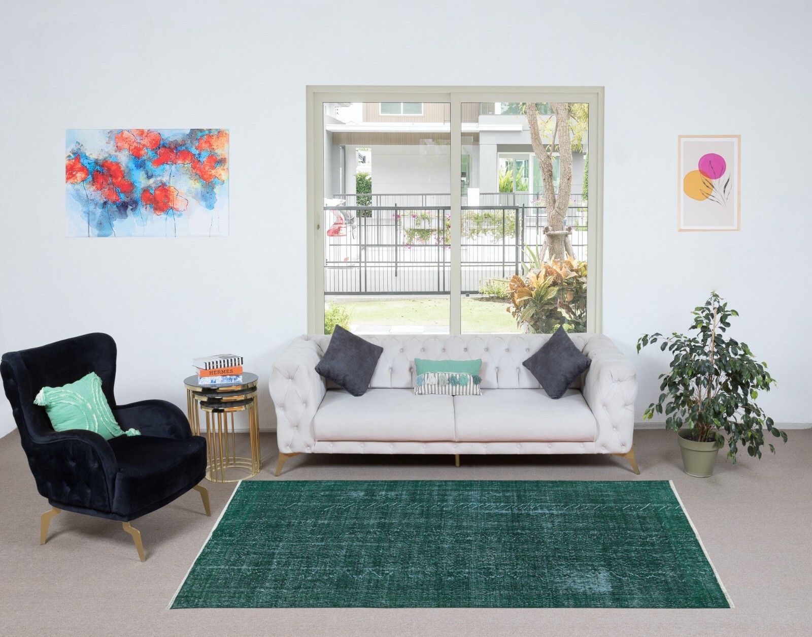 5x8.7 Ft Dark Green Handmade Area Rug, Decorative Modern Turkish Carpet photo furniture