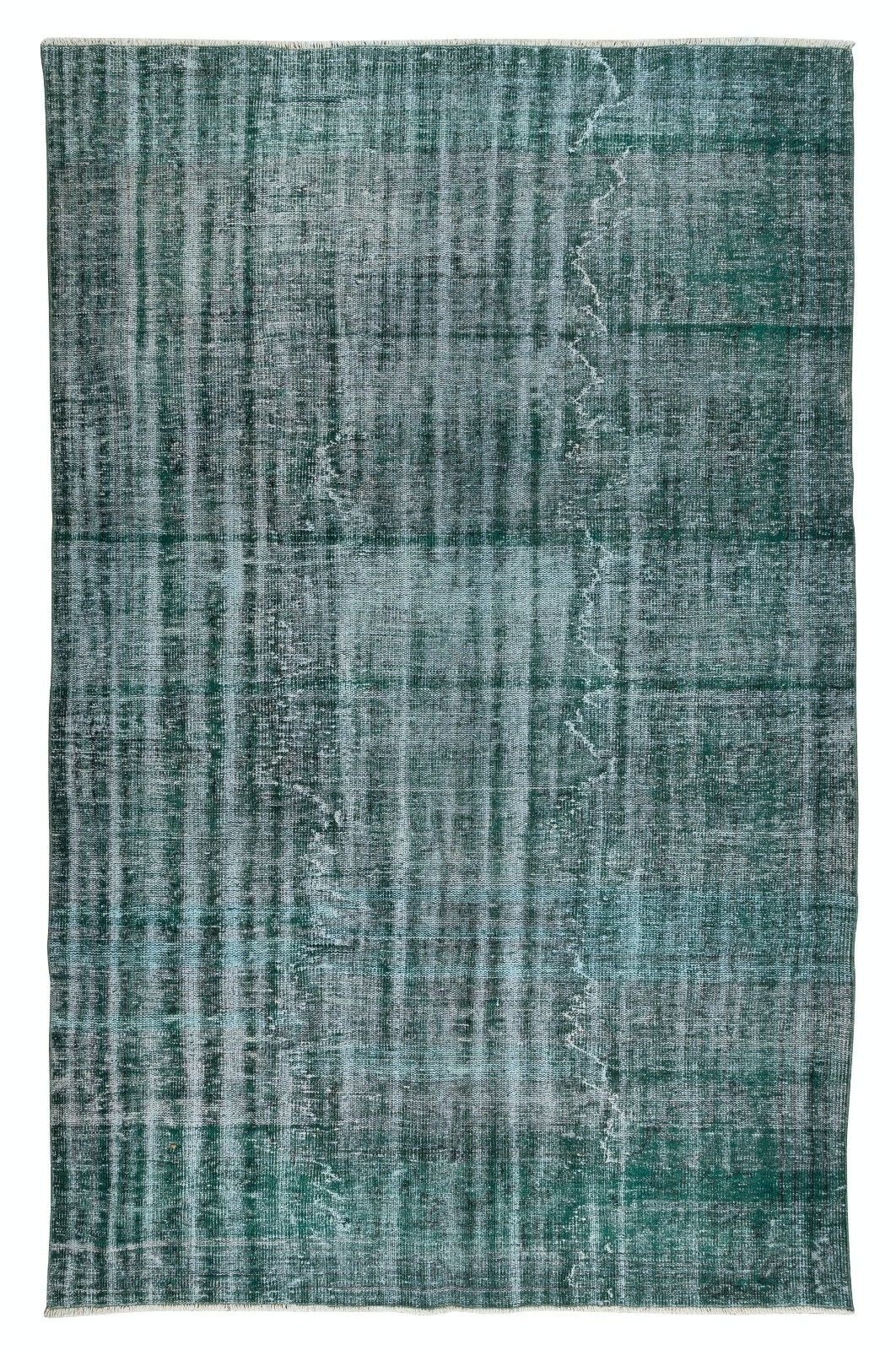6.3x9.5 Ft Distressed Dark Green Rug, Handmade Turkish Carpet, Floor Covering