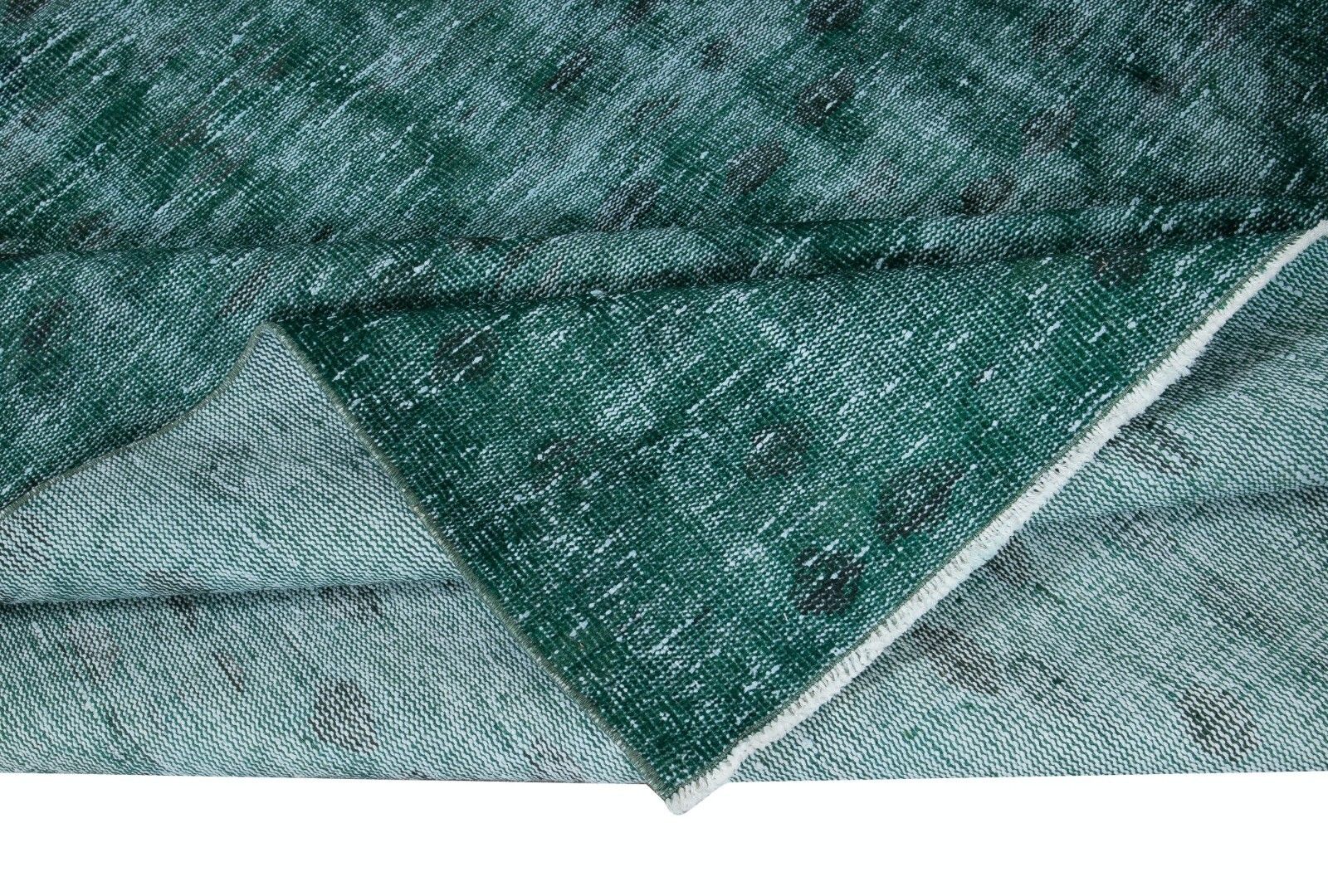 6x9.2 Ft Hand Made Turkish Area Rug In Green, Modern Upcycled Carpet photo for sale