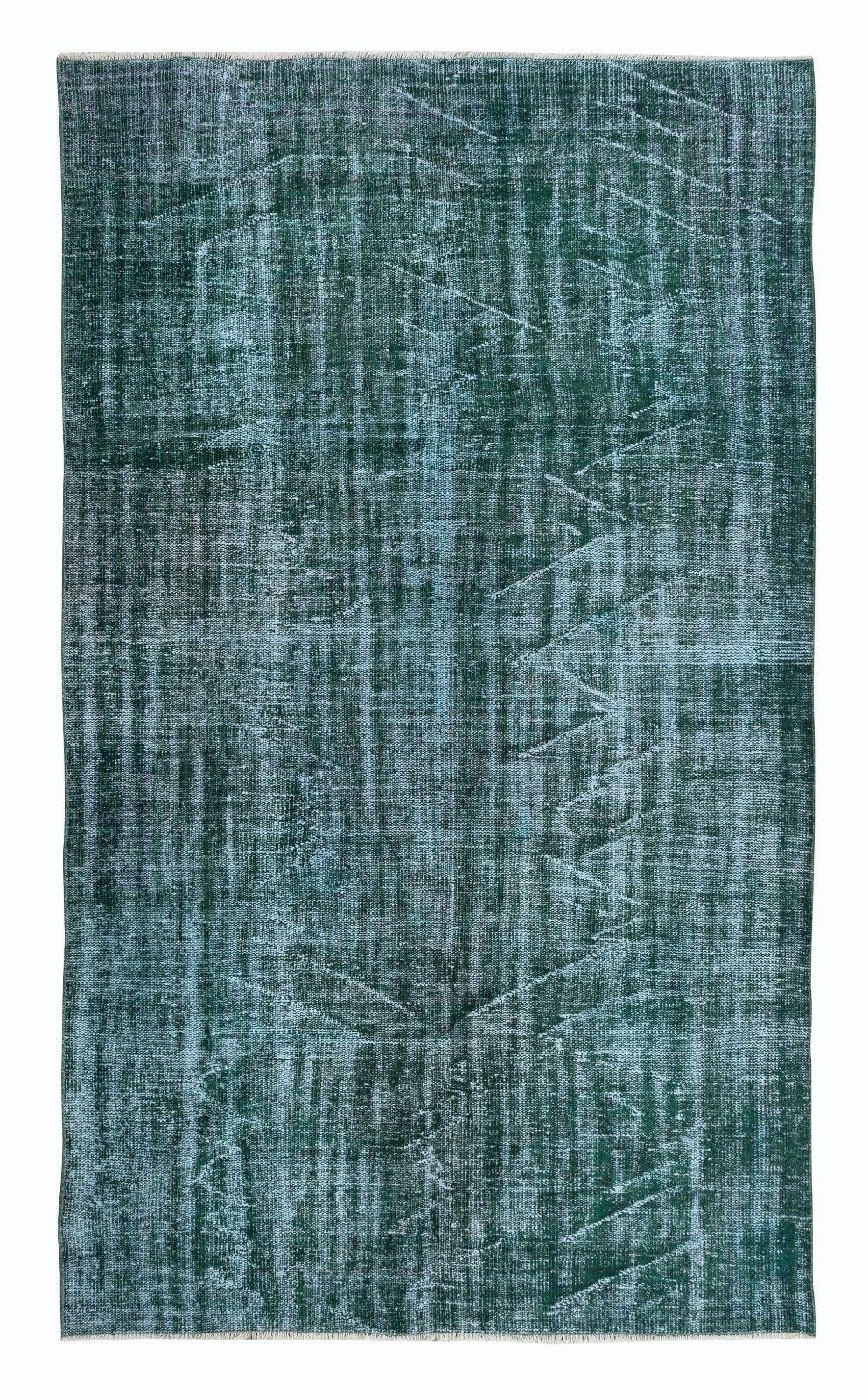 5.2x8.6 Ft Modern Handmade Turkish Green Area Rug With Shabby Chic Style