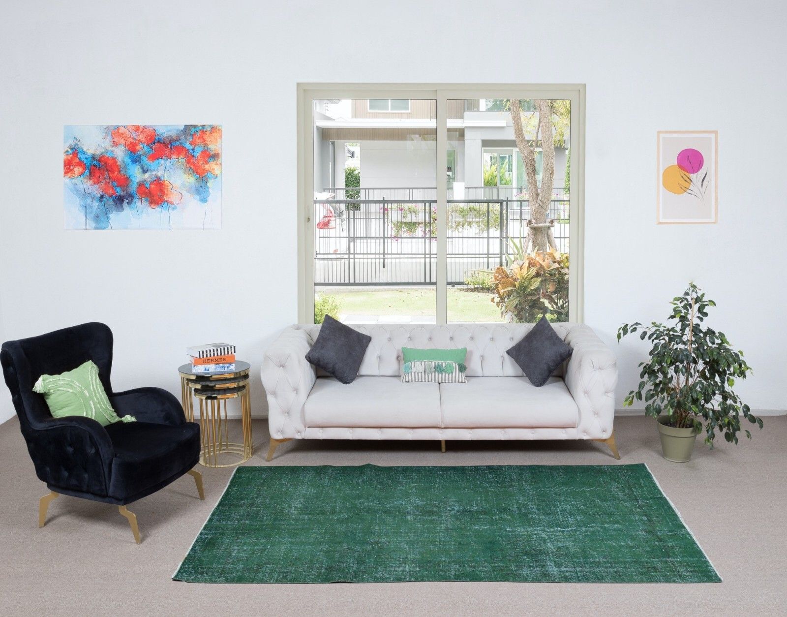 5x8.6 Ft Home Decor Modern Rug, Handmade Floor Covering, Green Turkish Carpet photo furniture