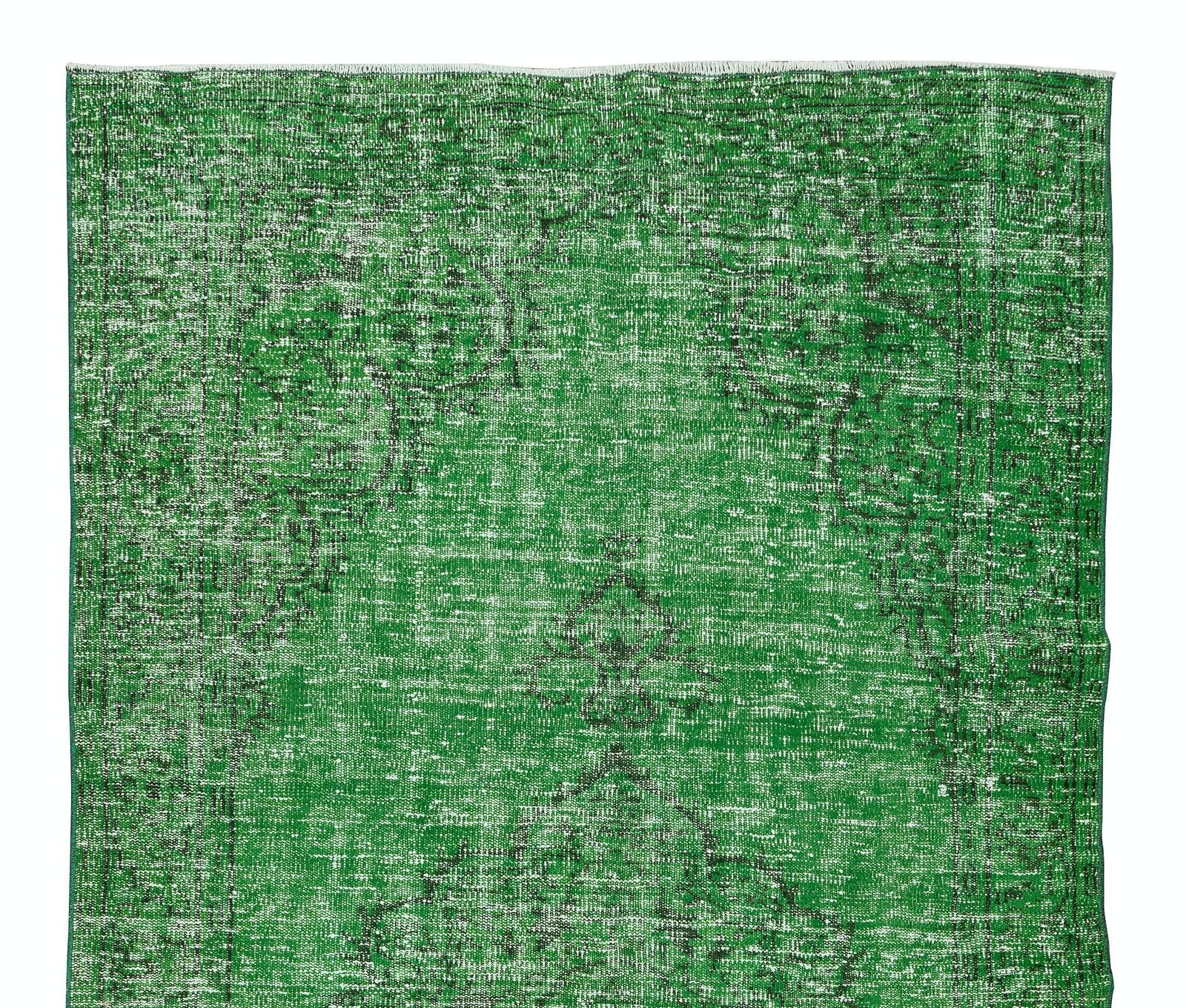 5.2x9.3 Ft Vintage Handmade Turkish Rug Over Dyed In Green For Modern Interiors photo Textiles