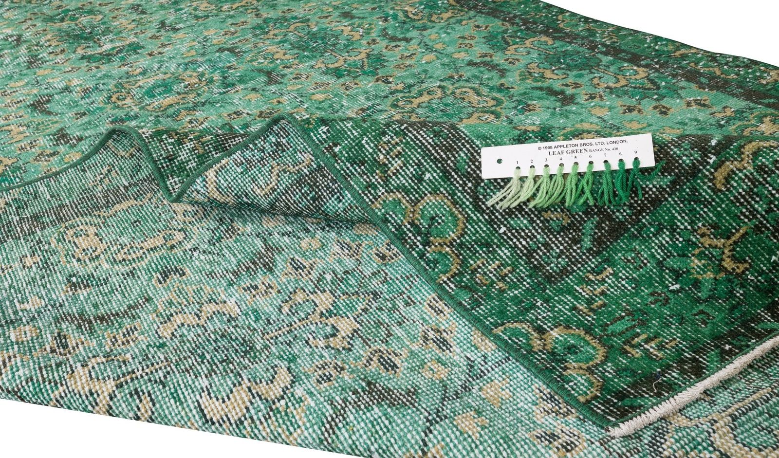 5.3x9.4 Ft Vintage Handmade Turkish Rug Over Dyed In Green For Modern Interiors photo for sale