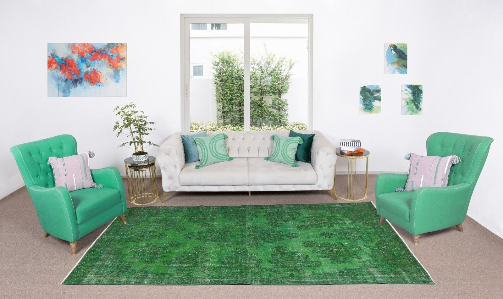 6.6x10.7 Ft Vintage Green Rug, Handmade Anatolian Wool Area Rug Re Dyed In Green photo furniture