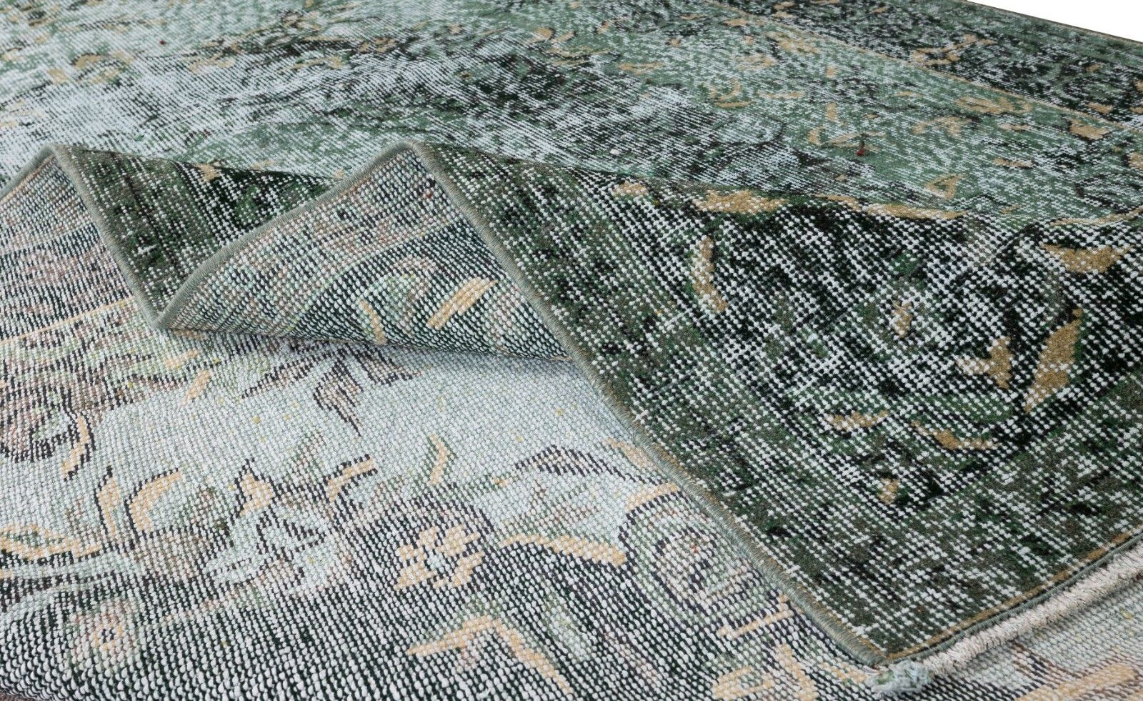 6x9.5 Ft Modern Green Area Rug, Hand Knotted Turkish Vintage Wool Carpet photo for sale
