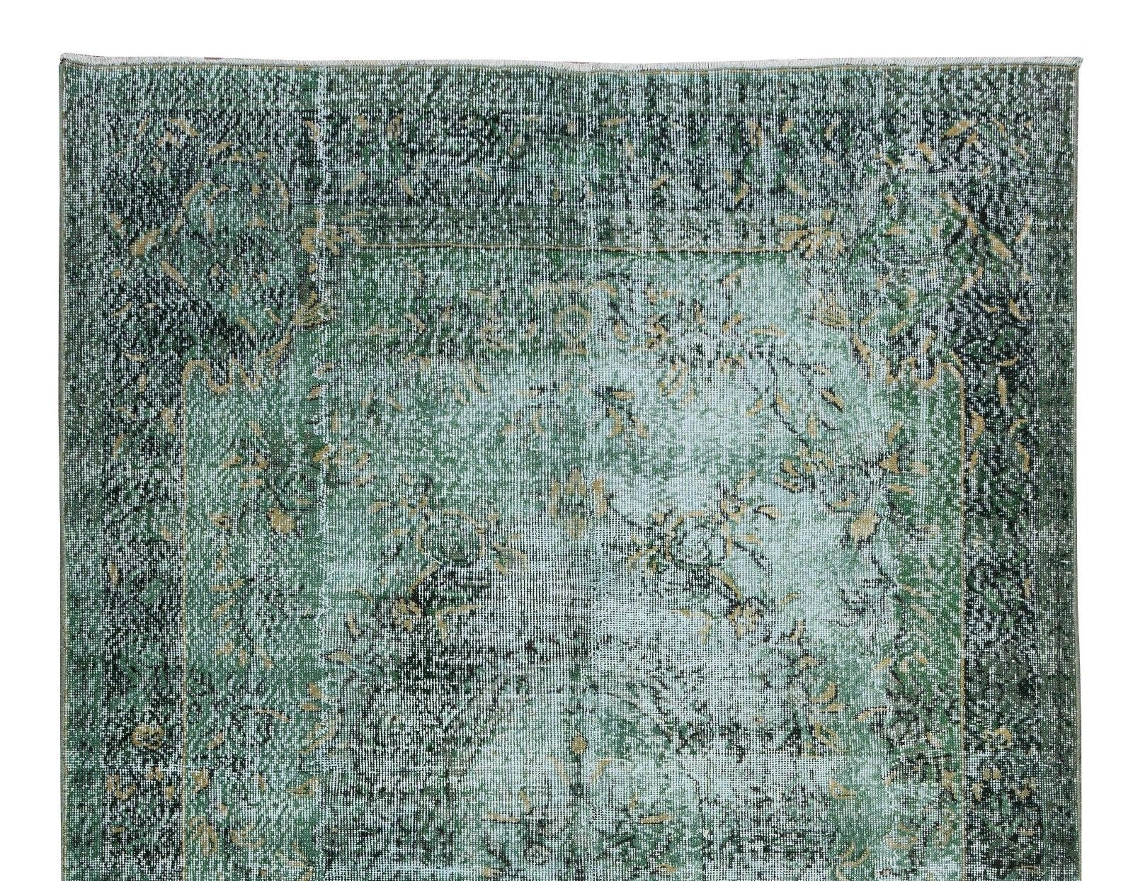 6x9.5 Ft Modern Green Area Rug, Hand Knotted Turkish Vintage Wool Carpet photo Textiles