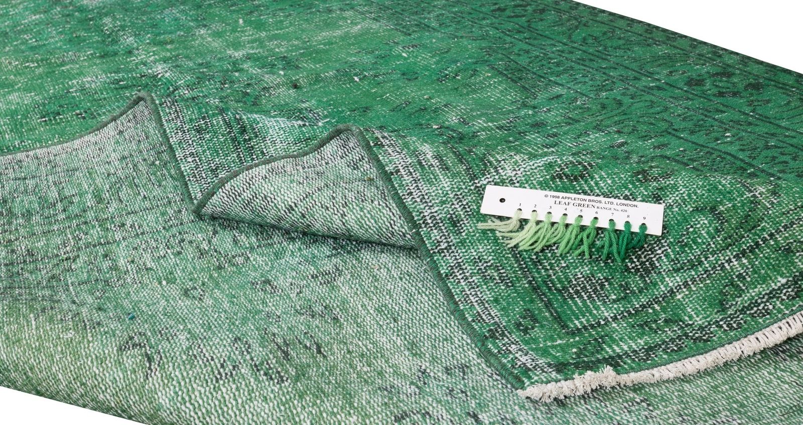 5.6x9 Ft Handmade Central Anatolian Vintage Wool Area Rug Over Dyed In Green photo for sale