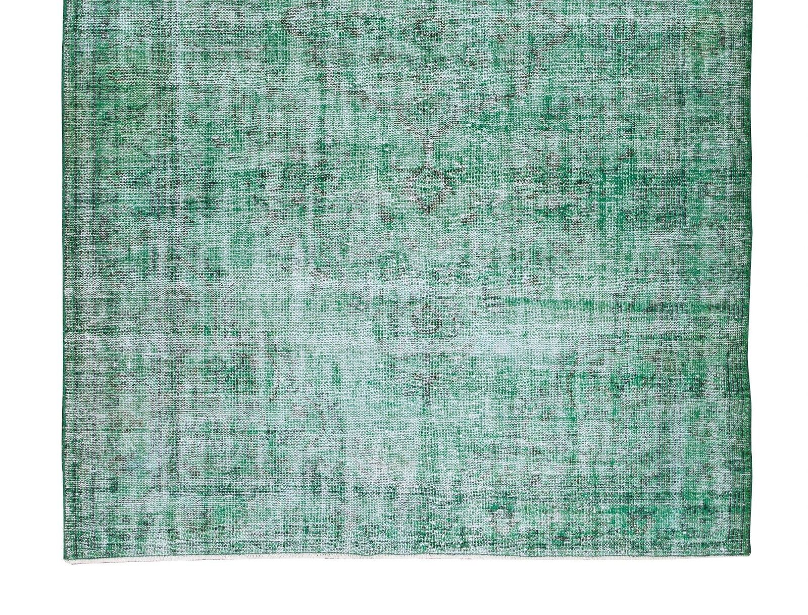 6x9.6 Ft Green Over Dyed Rug, Hand Knotted Turkish Vintage Wool Carpet photo 492.0