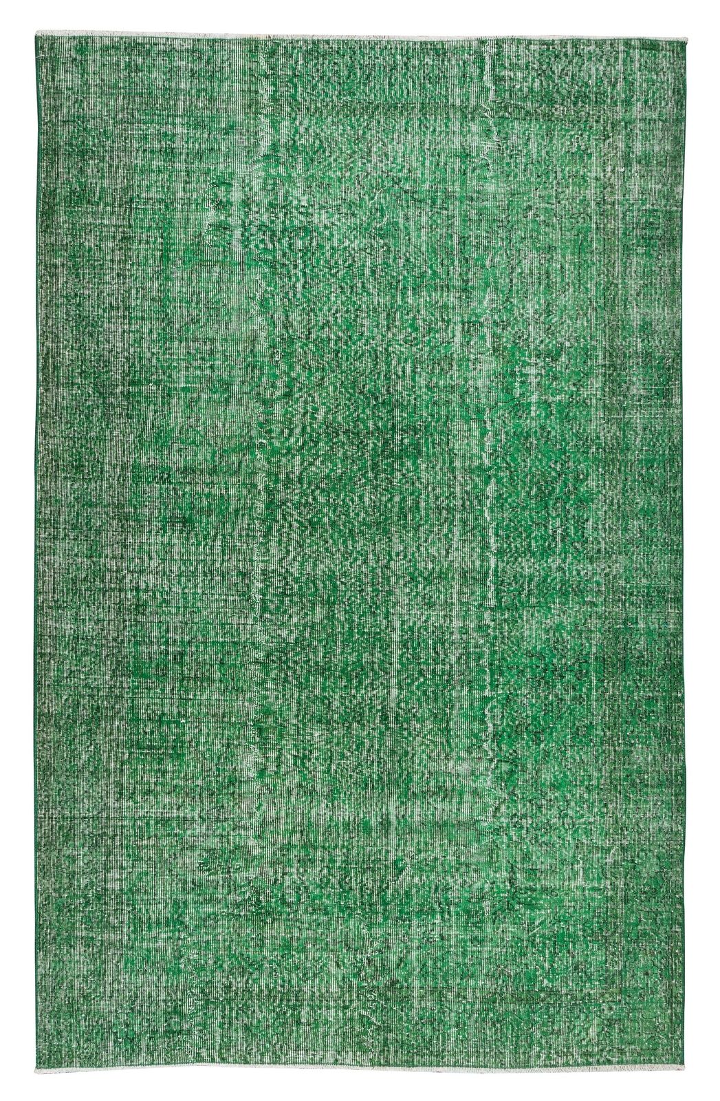 6.5x10 Ft Vintage Green Rug, Handmade Anatolian Wool Area Rug Overdyed In Green