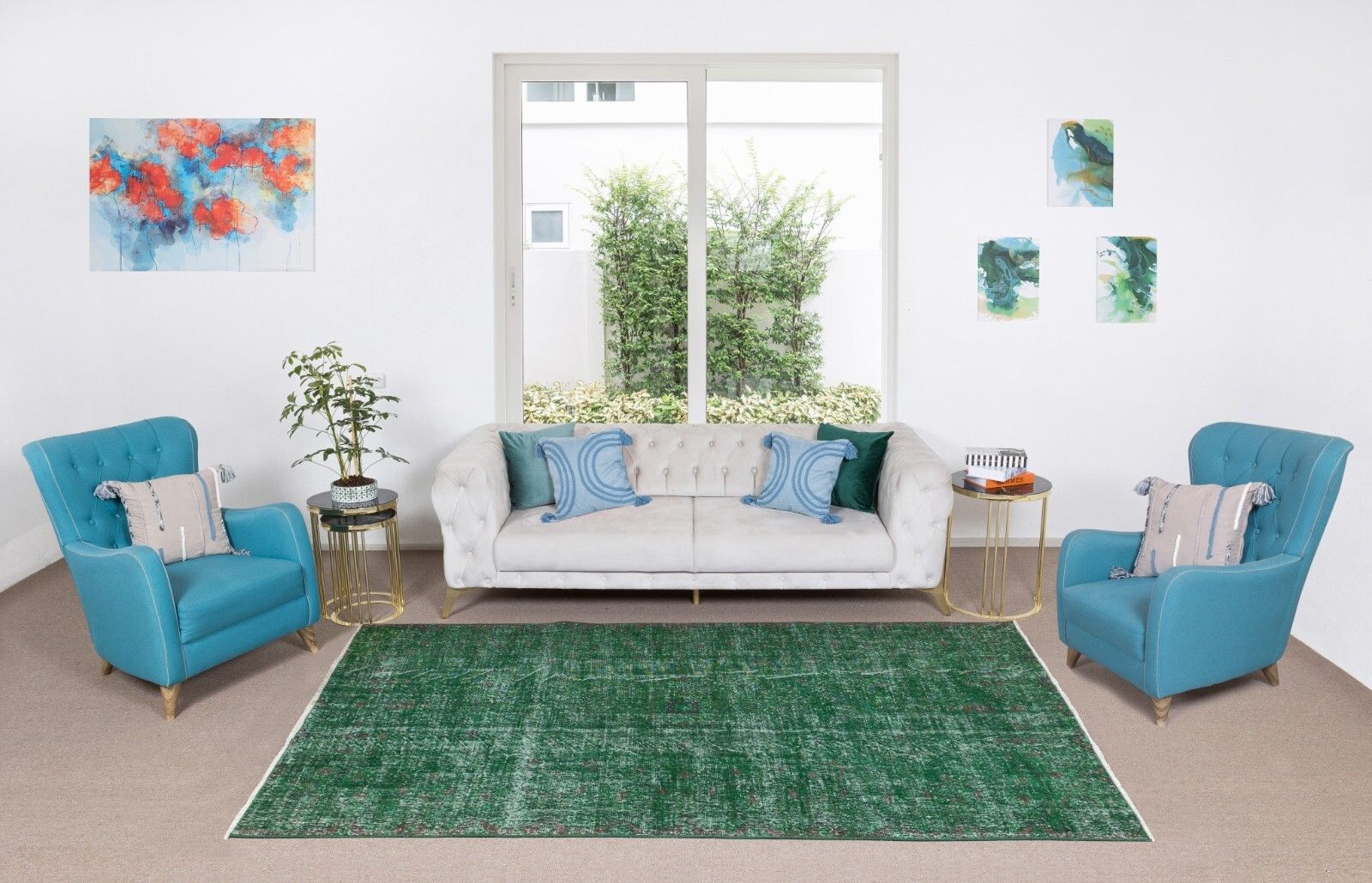 5.6x8 Ft Handmade Vintage Turkish Rug Re Dyed In Green, Great 4 Modern Interiors photo furniture