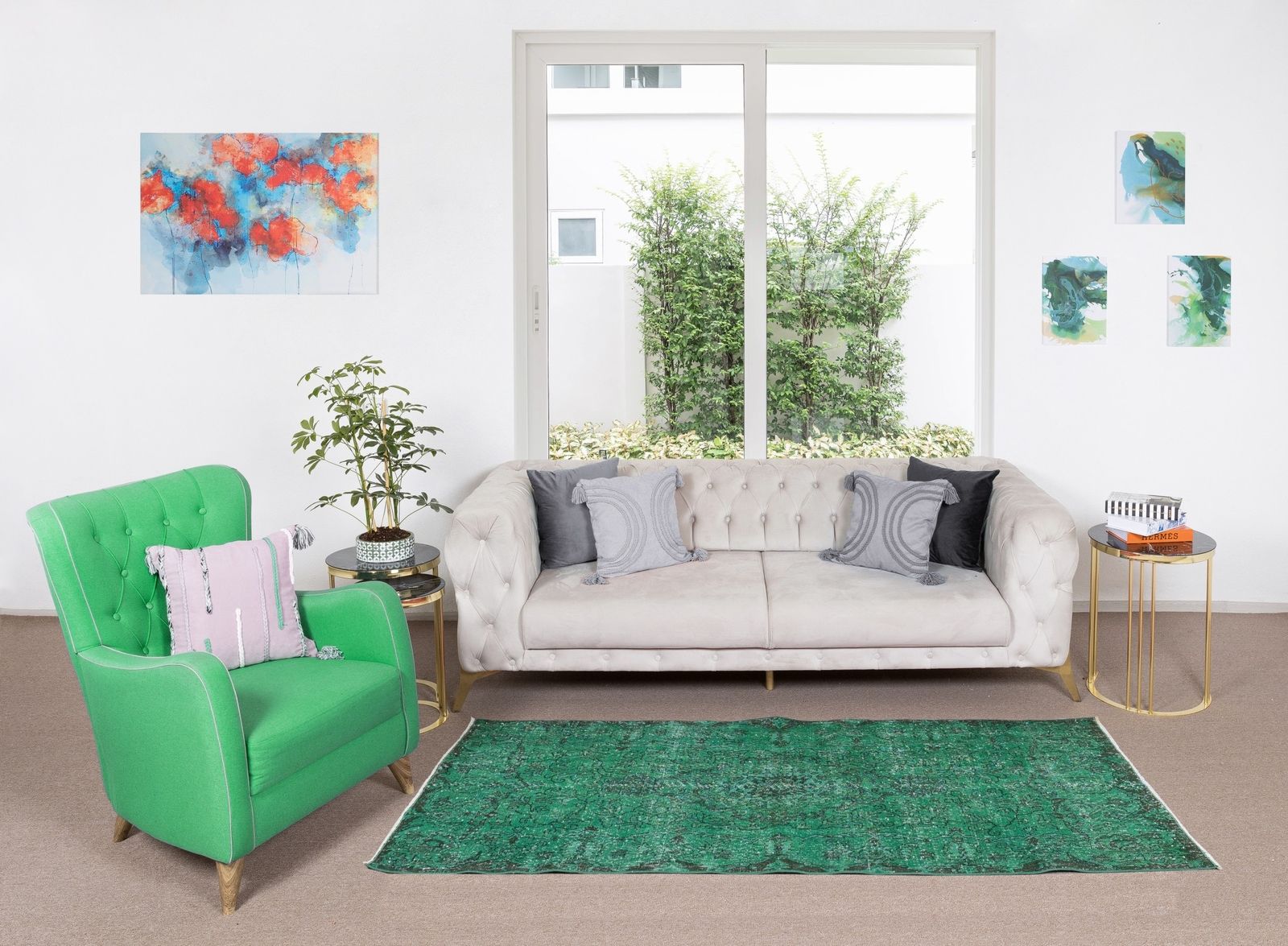 4x7.3 Ft Vintage Hand Knotted Turkish Rug Over Dyed In Green 4 Modern Interiors photo furniture