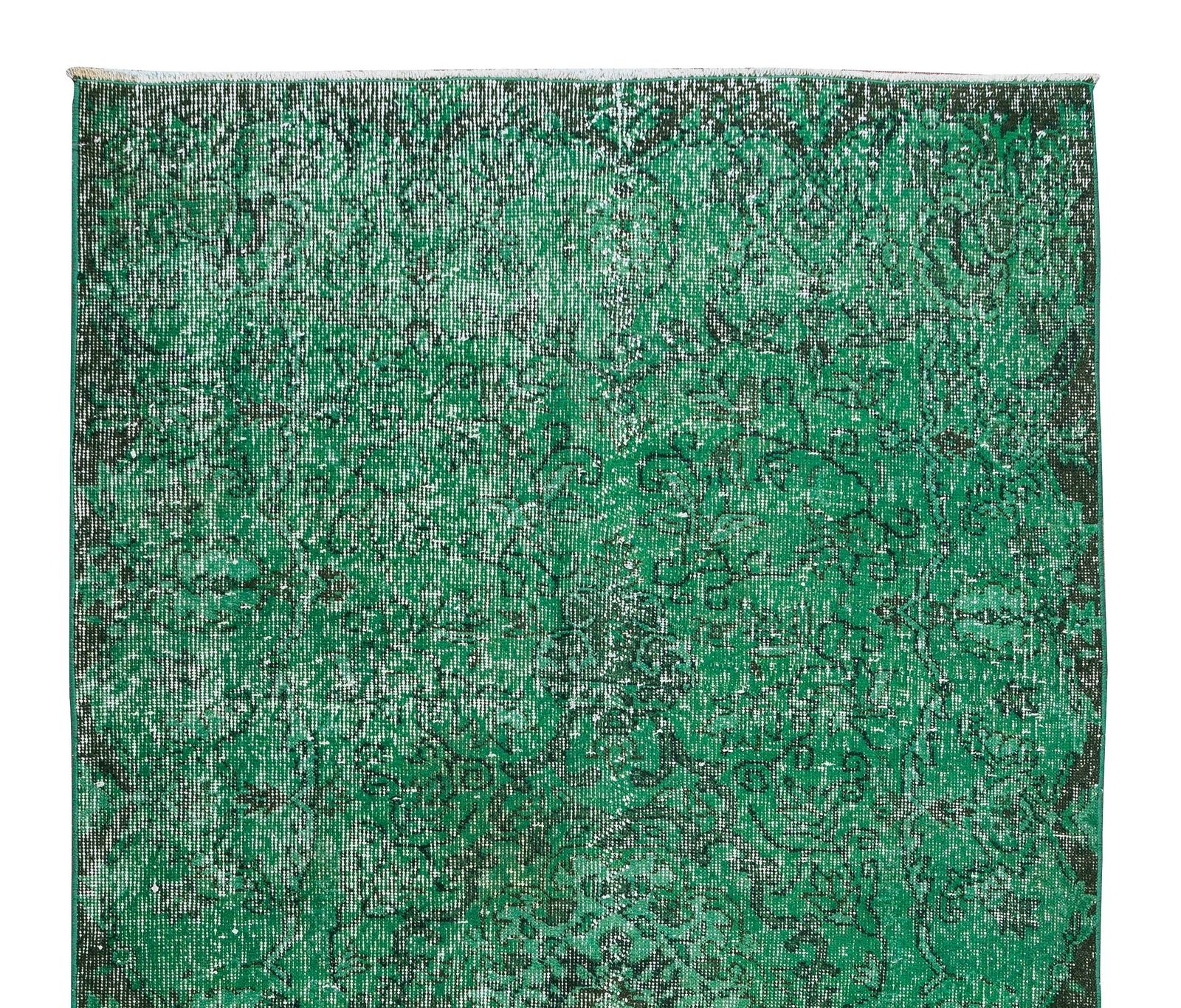 4x7.3 Ft Vintage Hand Knotted Turkish Rug Over Dyed In Green 4 Modern Interiors photo Textiles