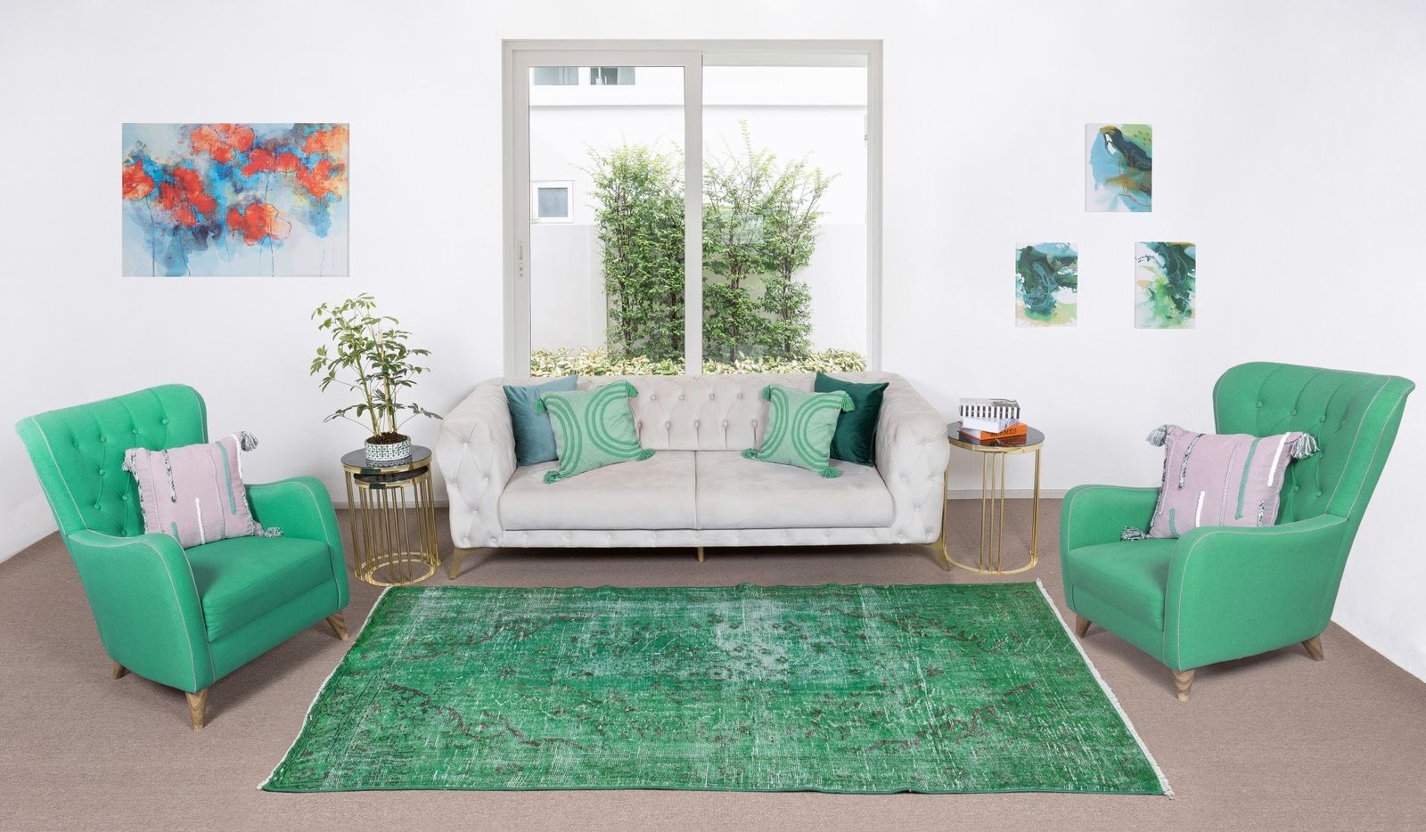 4.8x9.3 Ft Vintage Handmade Turkish Rug Over Dyed In Green For Modern Interior photo furniture