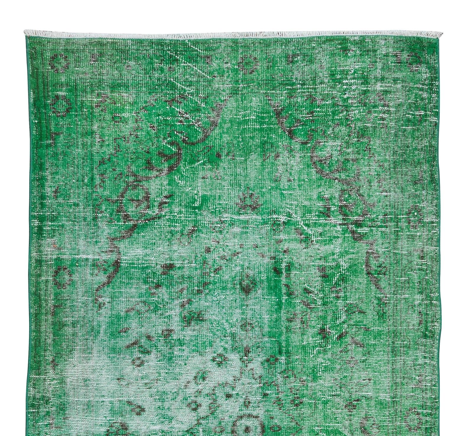 4.8x9.3 Ft Vintage Handmade Turkish Rug Over Dyed In Green For Modern Interior photo Textiles