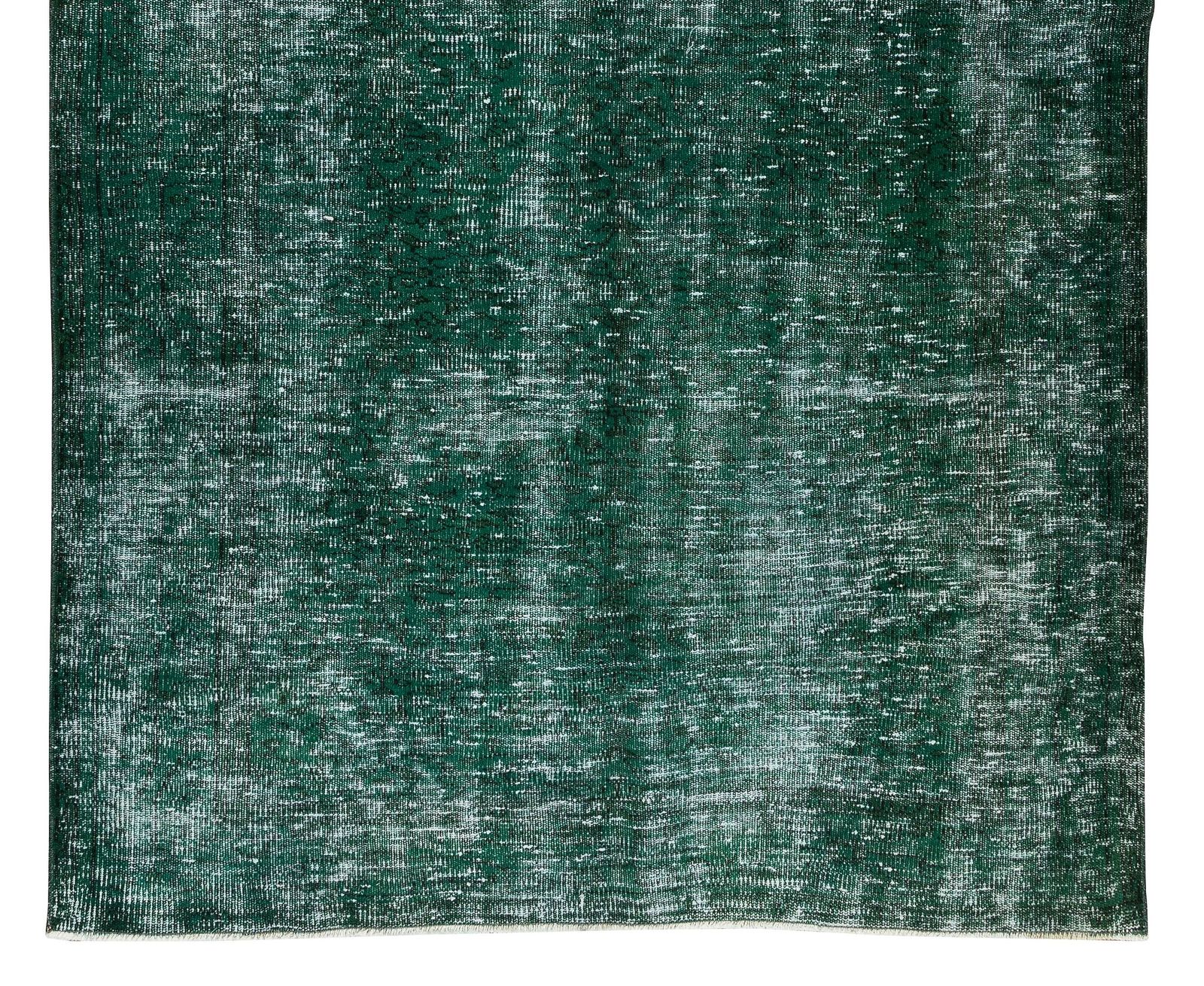5.4x8.8 Ft Vintage Handmade Turkish Rug Over Dyed In Green For Modern Interiors photo 324.0
