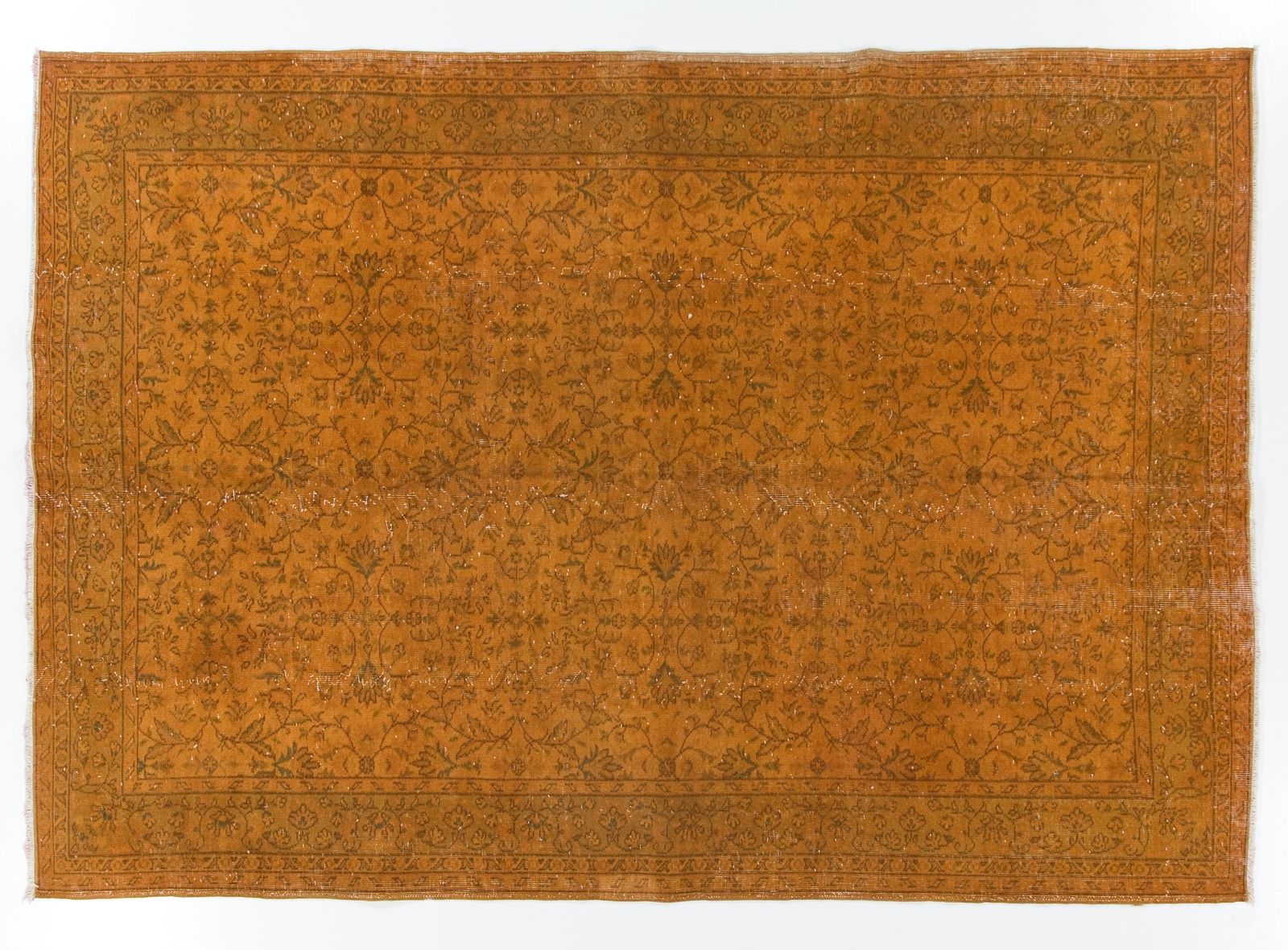 6.7x9.7 Ft Mid Century Floral Design Rug Redyed In Orange, Handknotted In Turkey photo furniture
