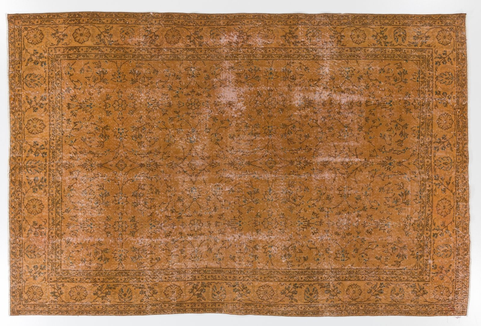 6.7x10.2 Ft Midcentury Floral Design Rug Redyed In Orange, Handknotted In Turkey photo furniture