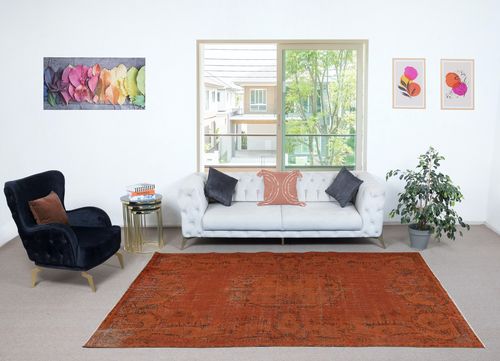 6.2x9.4 Ft Modern Area Rug In Orange. Hand Knotted In Turkey photo furniture