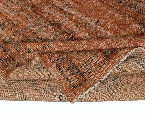 5.4x8.6 Ft Modern Handmade Shabby Chic Turkish Wool Area Rug In Orange Color photo for sale