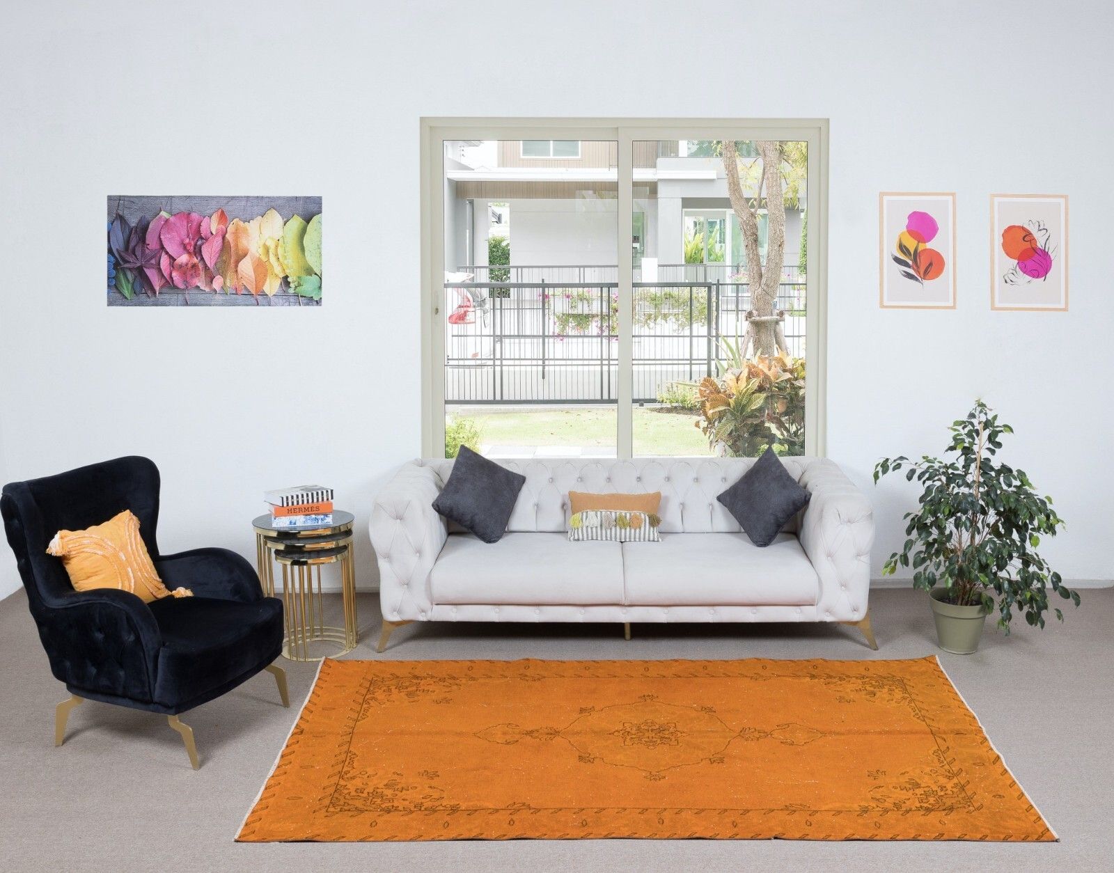 5.3x9 Ft Authentic Orange Rug For Modern Interiors, Handmade Anatolian Carpet photo furniture
