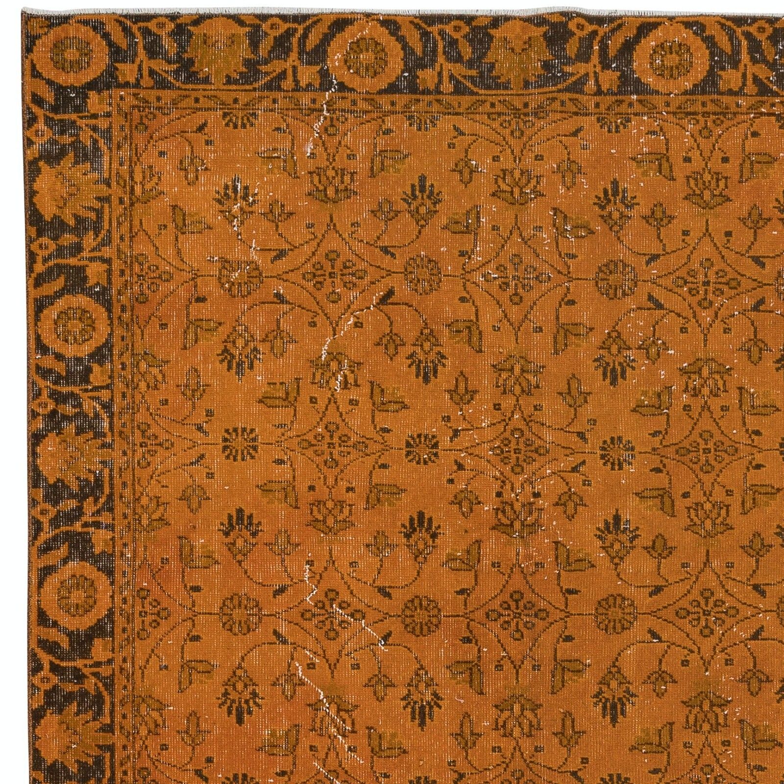 5.6x9.3 Ft Orange Handmade Turkish Rug With All Over Botanical Design photo Textiles