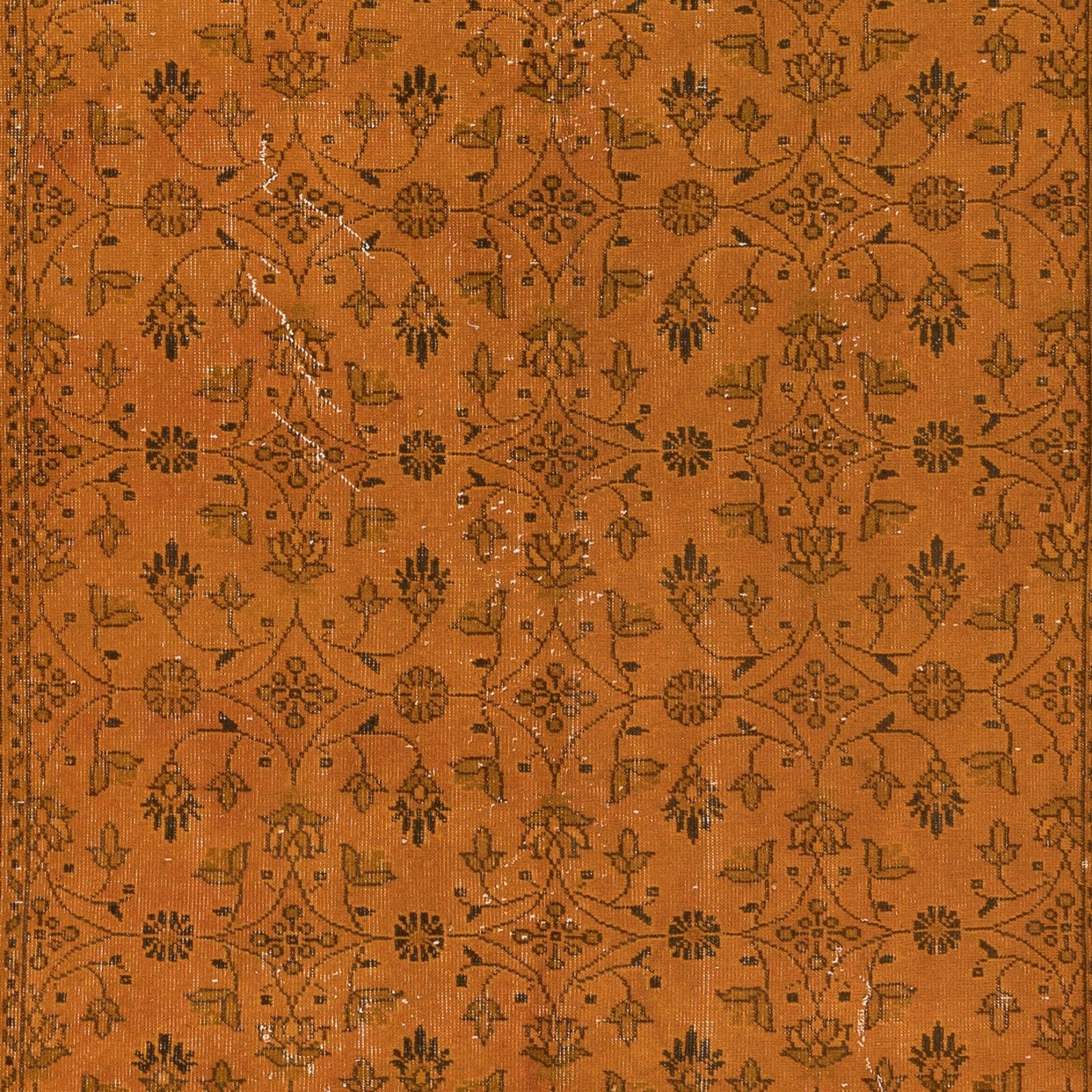 5.6x9.3 Ft Orange Handmade Turkish Rug With All Over Botanical Design photo 448.0