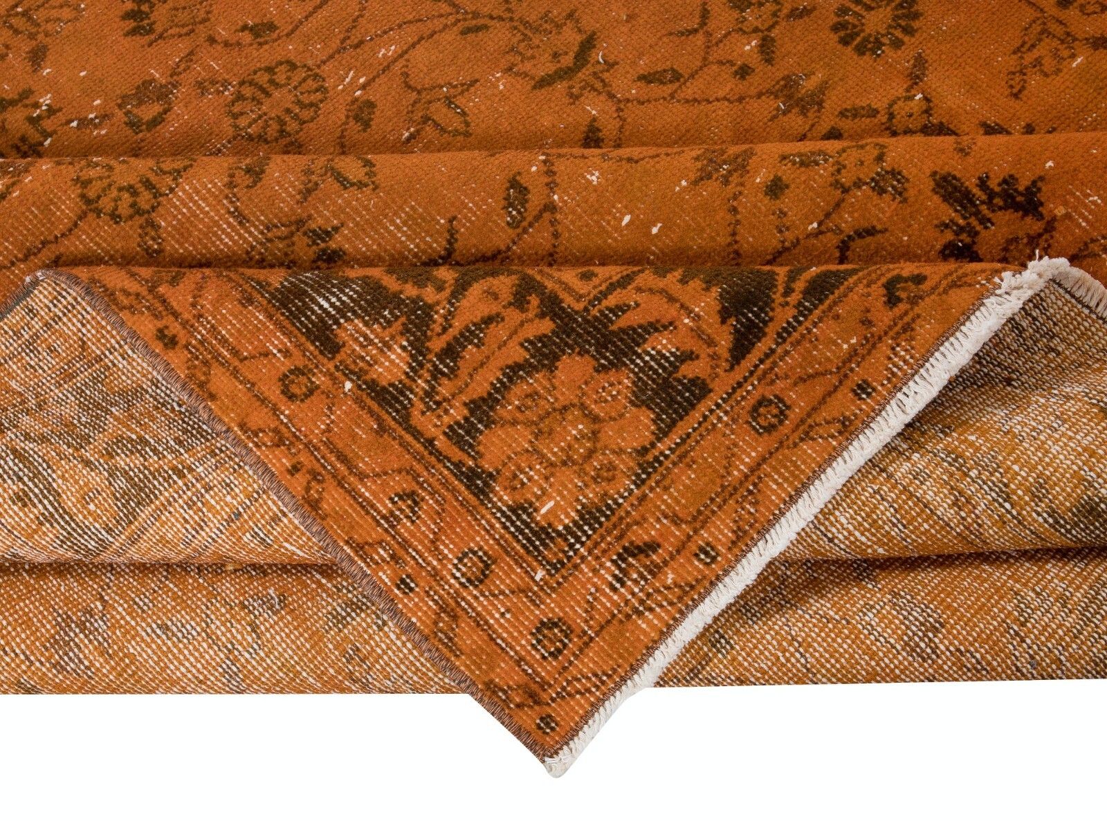 5.8x9.3 Ft Orange Handmade Turkish Rug With All Over Botanical Design photo for sale