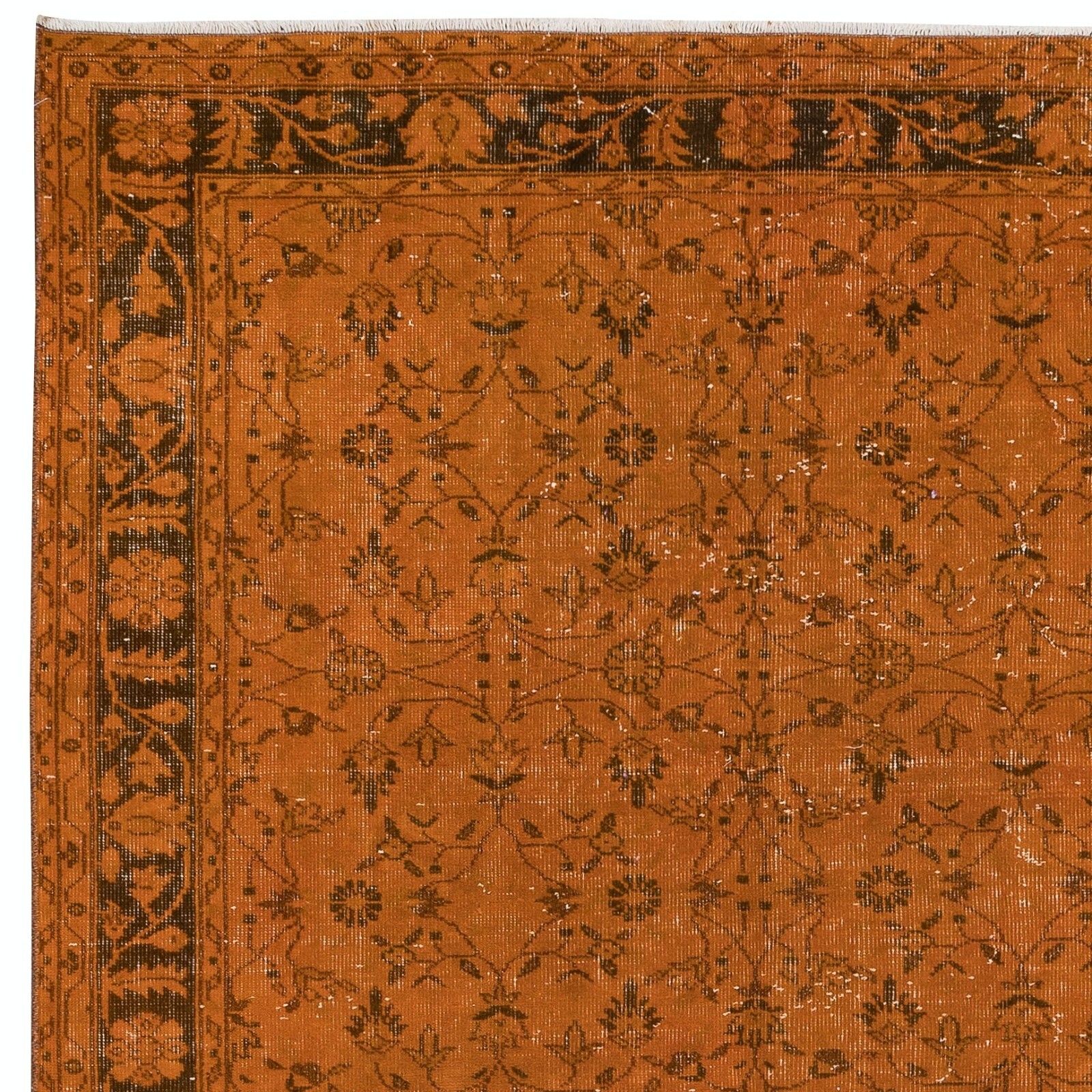 5.8x9.3 Ft Orange Handmade Turkish Rug With All Over Botanical Design photo Textiles