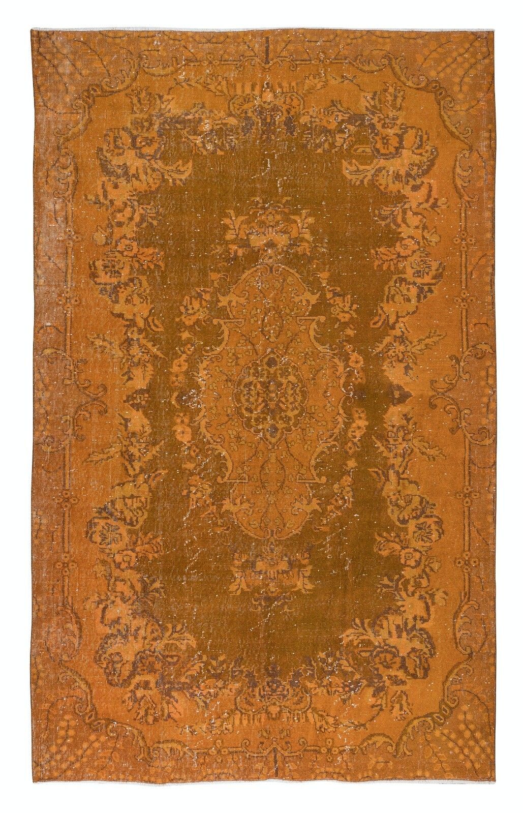 6.6x10.4 Ft Traditional Orange Handknotted Turkish Area Rug For Modern Interiors