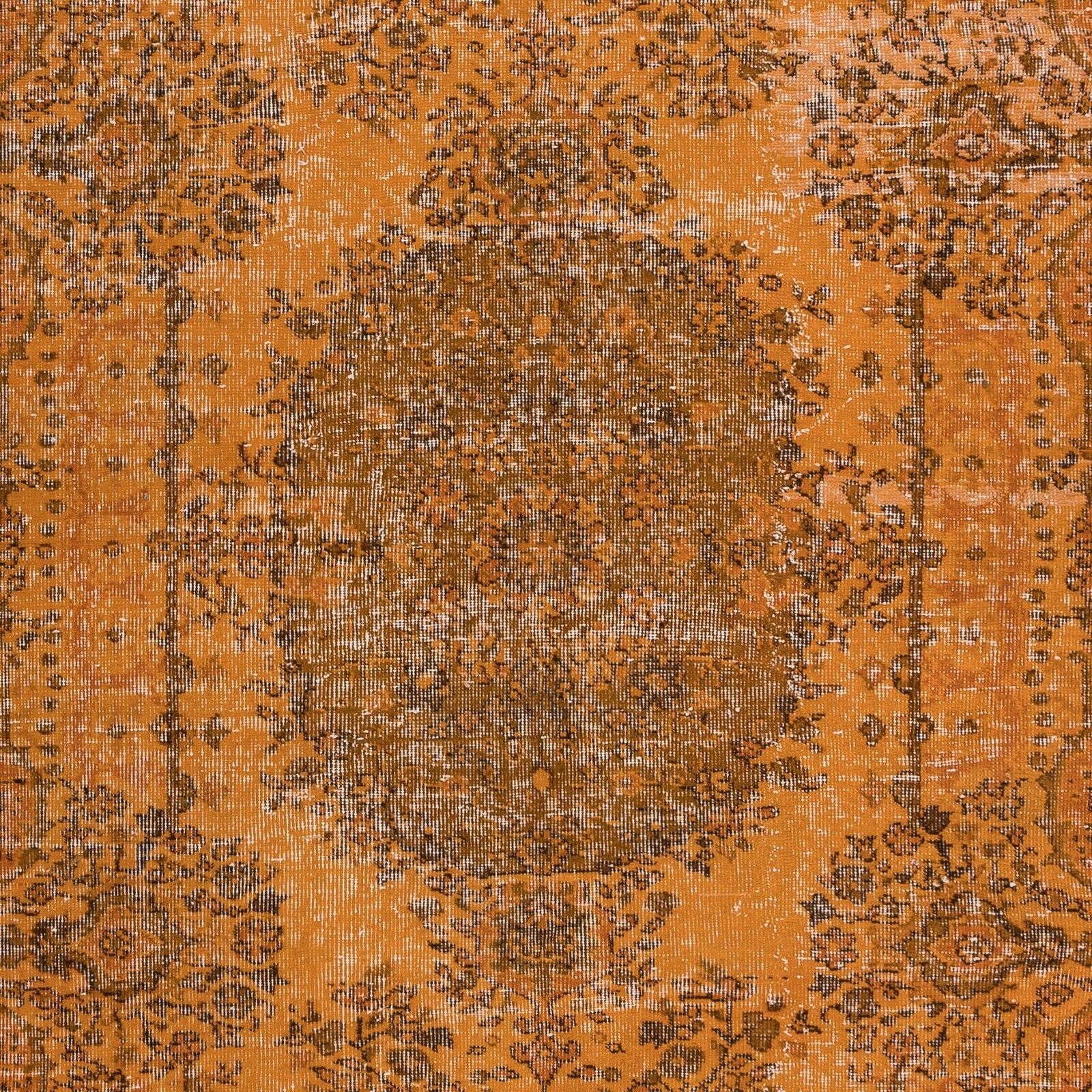 5.3x8.4 Ft Handmade Turkish Wool Area Rug Redyed In Orange With Medallion Design photo 382.0