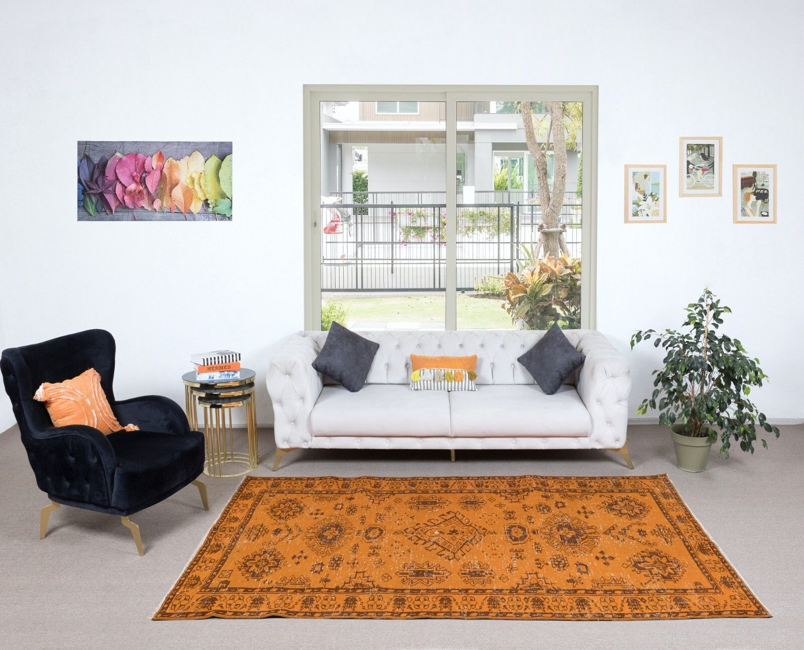 5.5x8.5 Ft Orange Handmade Turkish Area Rug With Medallions And Flower Motifs photo furniture
