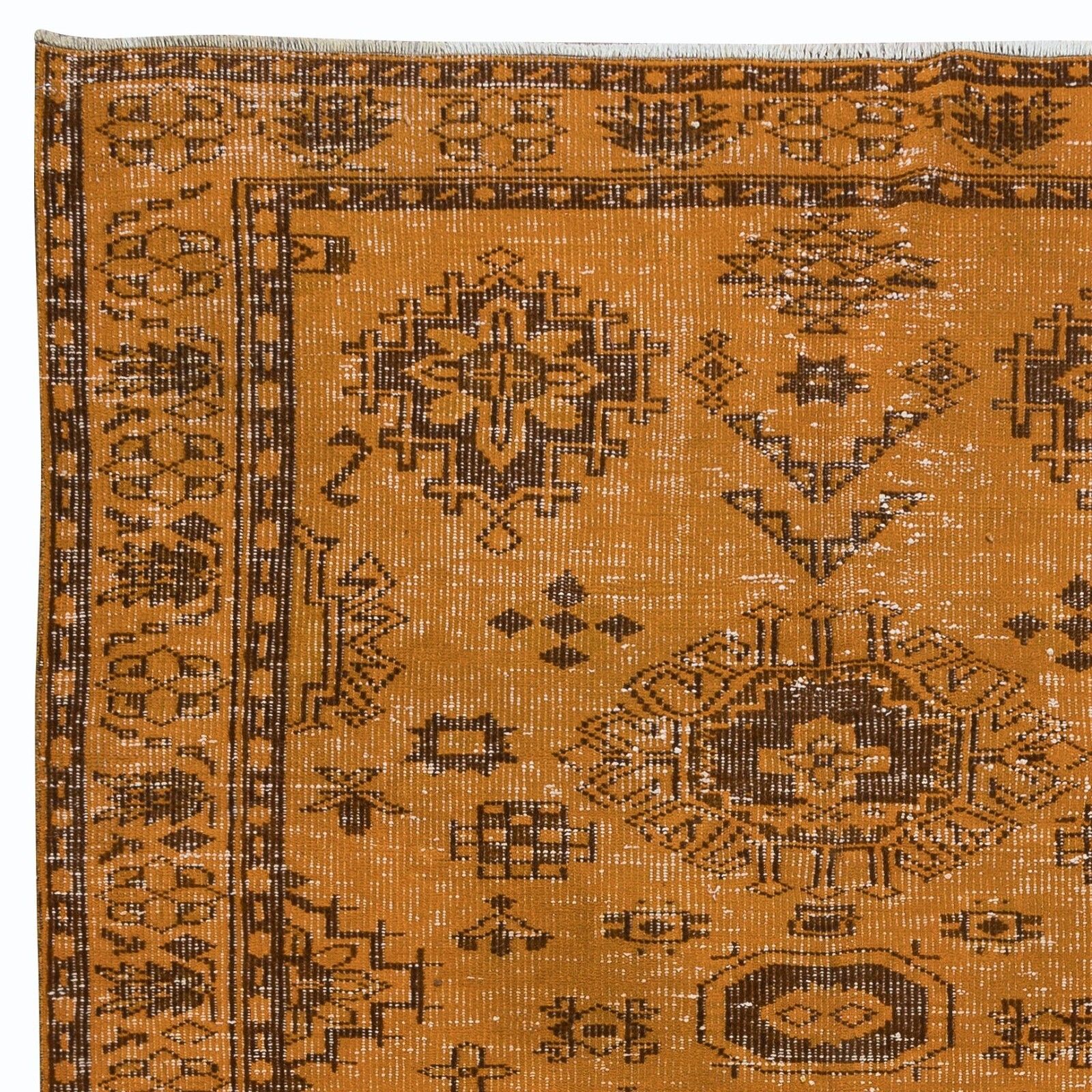 5.5x8.5 Ft Orange Handmade Turkish Area Rug With Medallions And Flower Motifs photo Textiles