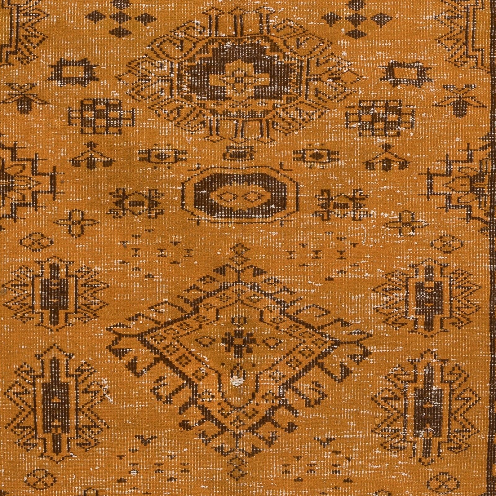 5.5x8.5 Ft Orange Handmade Turkish Area Rug With Medallions And Flower Motifs photo 476.0