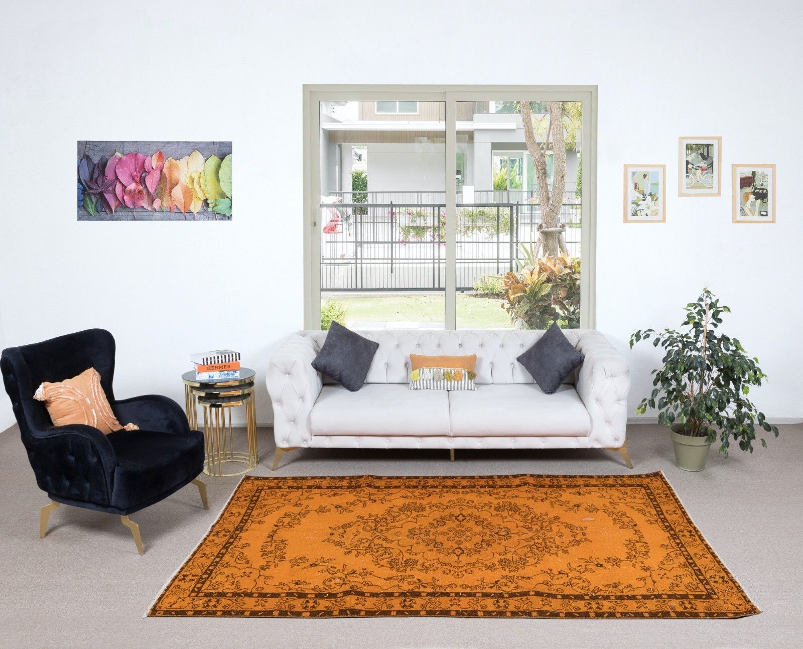 5.4x8.8 Ft Home Decor Rug, Handmade Floor Covering, Orange Turkish Modern Rug, photo furniture