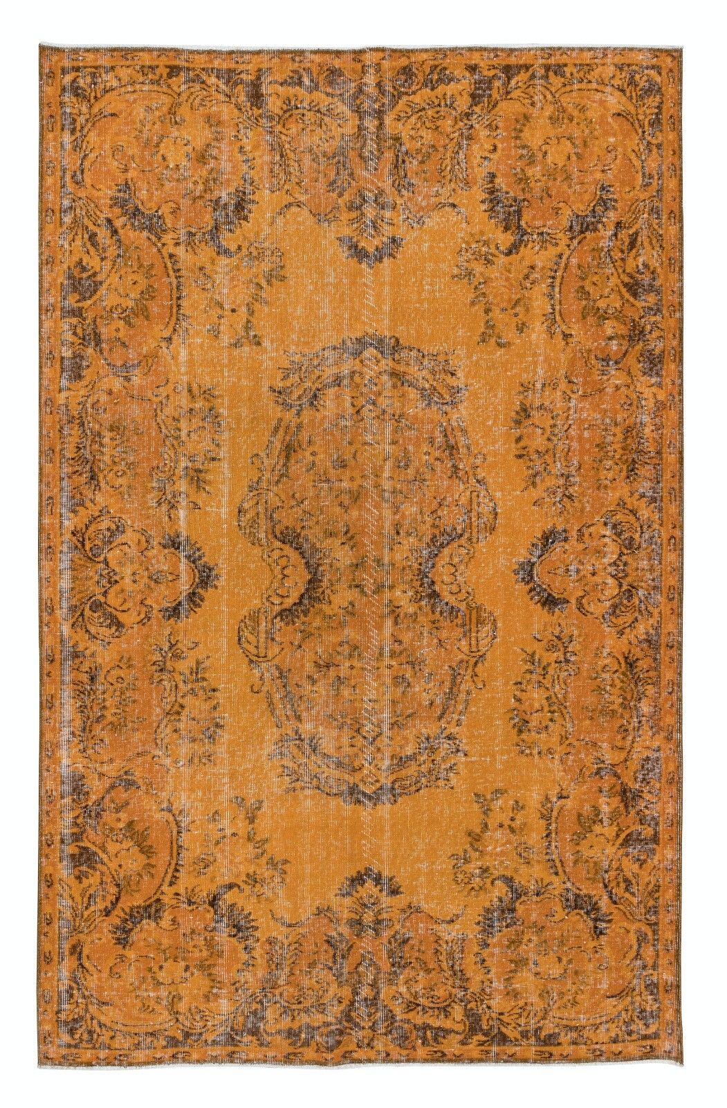 6.2x9.3 Ft French Aubusson Inspired Modern Orange Area Rug, Handmade In Turkey