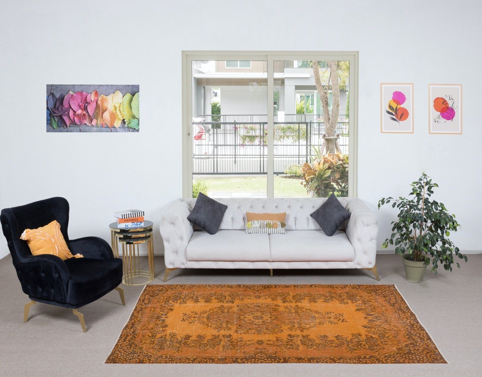 5.2x9 Ft Handmade Turkish Salon Rug In Orange, Modern Bedroom Wool Carpet photo furniture